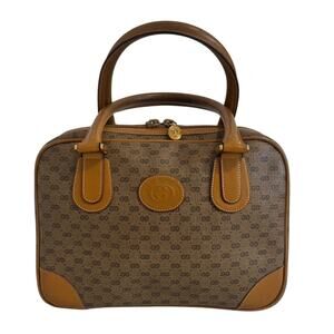 Gucci Vintage Micro GG Supreme Boston Brown Monogram Top Handle Bag Purse